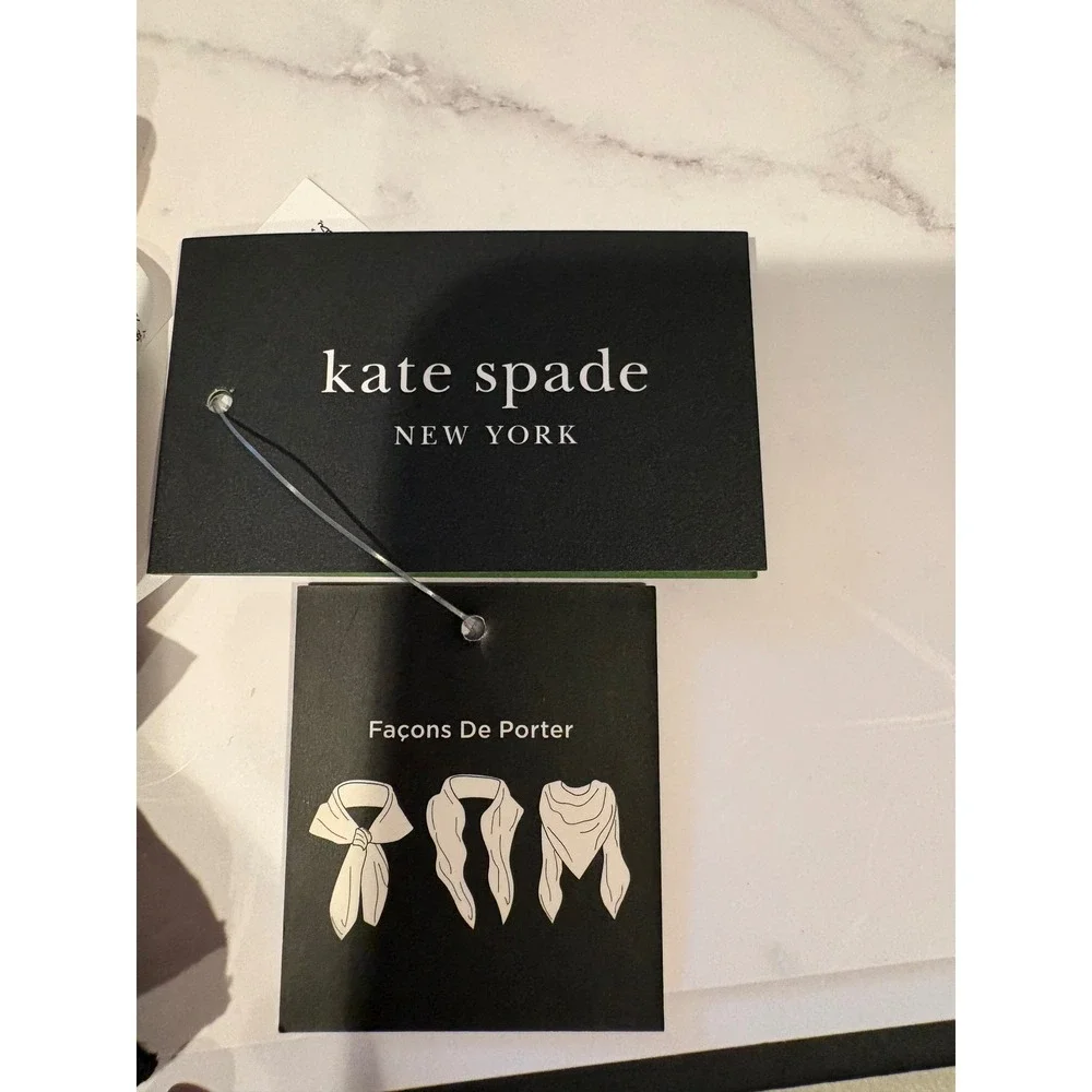 Kate Spade New York Silk Square Scarf Black White Animal Leopard Print NWT